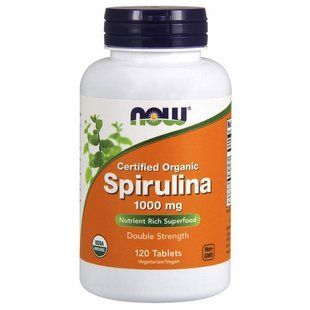 NOW Spirulina 1000 mg certified organic (120 tabs) 08152-01 фото