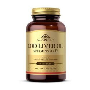Solgar COD Liver Oil Vitamins A & D (100 softgels) 11214-01 фото