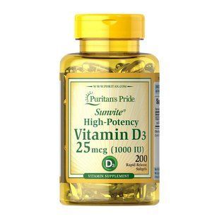 Puritan's Pride Vitamin D3 25 mcg (1000 IU) (200 softgels) 09267-01 фото