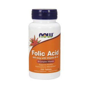 NOW Folic Acid 800 mсg with Vitamin B-12 (250 tabs) 07124-01 фото