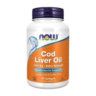 NOW Cod Liver Oil 1000 mg extra strength (90 softgels) 08002-01 фото