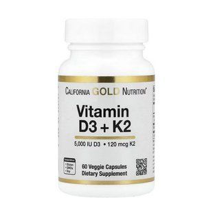 California Gold Nutrition Vitamin D3+K2 5000 IU/120 mcg (60 veg caps) 24640-01 фото